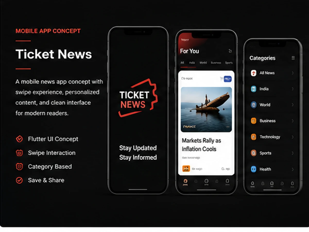 Ticket News mobile app concept portfolio snapshot